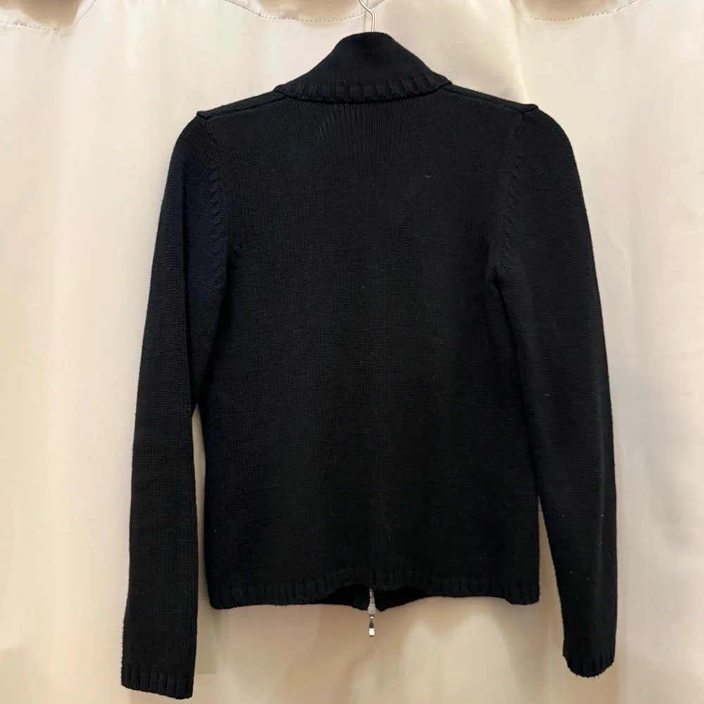 Amina Rubinacci Italy Black Knit Zip Jacket Cardigan Quiet Luxury Minimalist 42